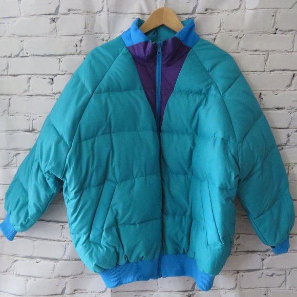 Vintage 1980s Turquoise Puffer Ski Jacket - Picture 1 of 7